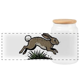 Lièvre de Garenne Bondissant Nature Sauvage - Boîte à biscuits avec couvercle en bois - blanc - Devant