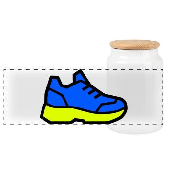 Modern Running Sneaker - Panoramic Cookie Jar with Wooden Lid - white - Front