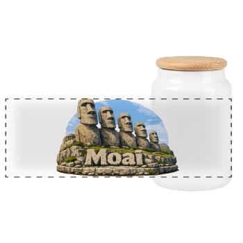 Moai Images Island Graphic - Panoramic Cookie Jar with Wooden Lid - white - Front