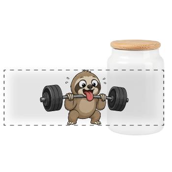 Dessin animé paresseux mignon Entraînant musculation avec haltères - Boîte à biscuits avec couvercle en bois - blanc - Devant