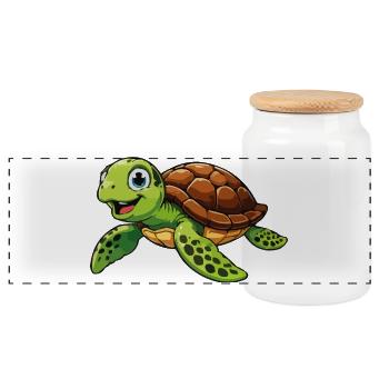 Happy Turtle Adventure - Panoramic Cookie Jar with Wooden Lid - white - Front