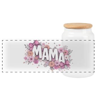 MAMA Pastel Flowers and Pink Bows | Style Chic - Panoramic Cookie Jar with Wooden Lid - white - Front