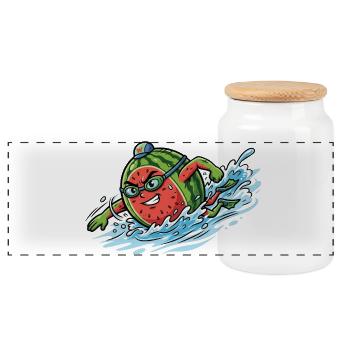 Splashing Watermelon Summer Pool Vibes Ladies - Panoramic Cookie Jar with Wooden Lid - white - Front