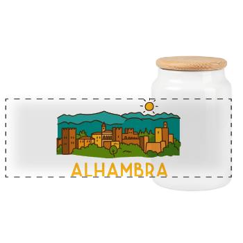 Alhambra Sunset 2 - Panoramic Cookie Jar with Wooden Lid - white - Front