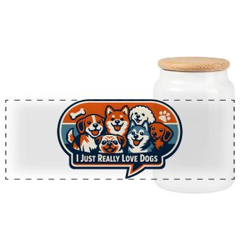 Ich liebe Hunde Patchdesign - Panorama Keksdose mit Holzdeckel - Weiß - Vorne