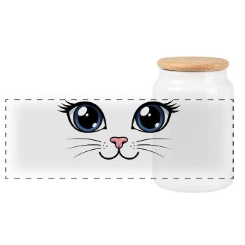 Kawaii süßes Katzenaugen-T-Shirt - Panorama Keksdose mit Holzdeckel - Weiß - Vorne