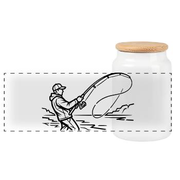 Silhouette du pêcheur pêche à la mouche Pêche - Boîte à biscuits avec couvercle en bois - blanc - Devant