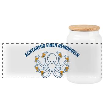 Achtarmig Einen Reinorgeln Oktopus Bier Design - Panorama Keksdose mit Holzdeckel - Weiß - Vorne