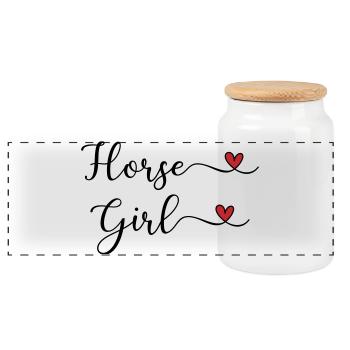 Horse Girl Heart - Panoramic Cookie Jar with Wooden Lid - white - Front