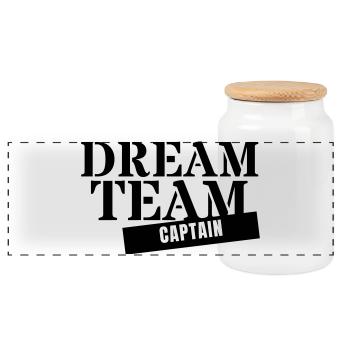 Dream Team Captain - Kapitän Coach Beste Gruppe - Panorama Keksdose mit Holzdeckel - Weiß - Vorne