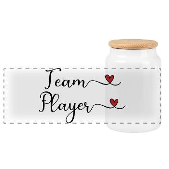 Team Player cute Typography Design with a Heart - Panoramic Cookie Jar with Wooden Lid - white - Front