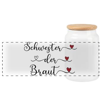 Schwester der Braut niedliches Design mit Herz - Panorama Keksdose mit Holzdeckel - Weiß - Vorne