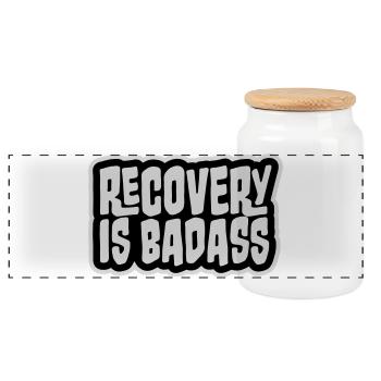 Recovery Is Badass Motivierend Erholung Zitat Logo - Panorama Keksdose mit Holzdeckel - Weiß - Vorne
