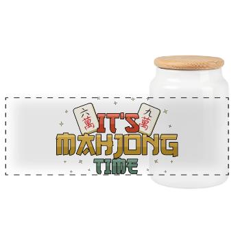 It's Mahjong Time Mahjong Game Social Club - Panoramic Cookie Jar with Wooden Lid - white - Front