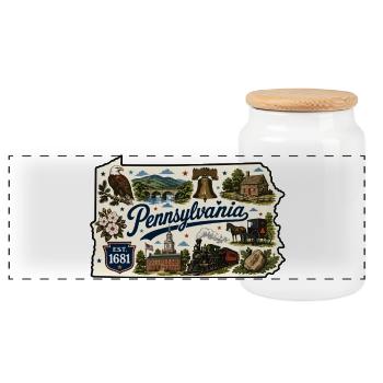Pennsylvania Keystone State Vintage-Aufkleber - Panorama Keksdose mit Holzdeckel - Weiß - Vorne