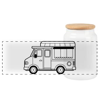 Food truck - Panoramic Cookie Jar with Wooden Lid - white - Front