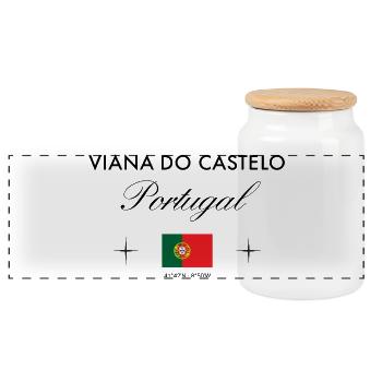 Viana do Castelo Portugal Koordinaten Reise - Panorama Keksdose mit Holzdeckel - Weiß - Vorne