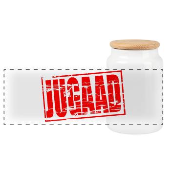 Jugaad. जुगाड़  - Panoramic Cookie Jar with Wooden Lid - white - Front