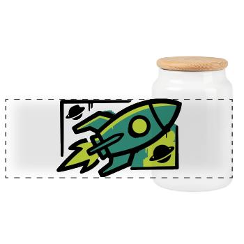 Rocket Graffiti Graphic - Panoramic Cookie Jar with Wooden Lid - white - Front