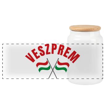 Veszprem Hungarian Flags  - Panoramic Cookie Jar with Wooden Lid - white - Front