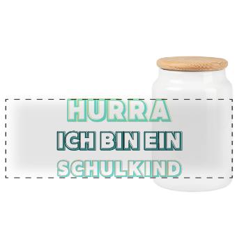Hurra ich bin ein Schulkind – Einschulung Geschenk - Panorama Keksdose mit Holzdeckel - Weiß - Vorne