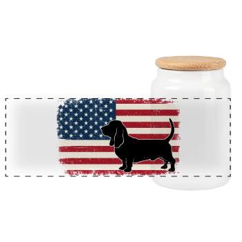 Basset Hound US Flag - Patriotic Dog Mom Dad - Panoramic Cookie Jar with Wooden Lid - white - Front