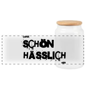 Ganz schön hässlich hier – Ironisches Statement - Panorama Keksdose mit Holzdeckel - Weiß - Vorne