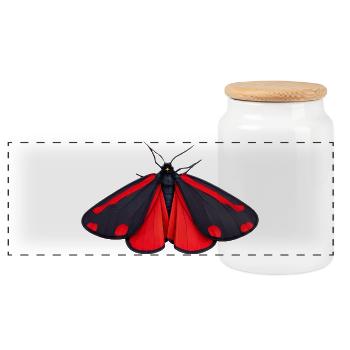 Cinnabar Moth Tyria jacobaeae Cartoon Style  - Panoramic Cookie Jar with Wooden Lid - white - Front