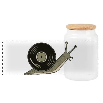Vintage Vinyl Record Snail - Panoramic Cookie Jar with Wooden Lid - white - Front