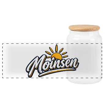 Moinsen Sonne Moin Norddeutschland Urlaub Küste - Panorama Keksdose mit Holzdeckel - Weiß - Vorne