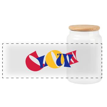 Clown Colorful Letters Text Logo Funny Funny - Panoramic Cookie Jar with Wooden Lid - white - Front