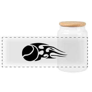 tennisball_flames_black - Panoramic Cookie Jar with Wooden Lid - white - Front