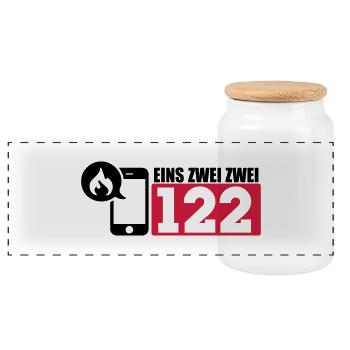 Feuerwehr 122 - Österreich - Panorama Keksdose mit Holzdeckel - Weiß - Vorne
