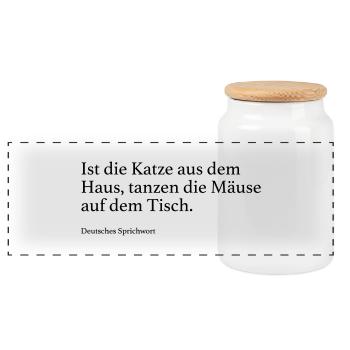 Ist die Katze aus dem Haus, tanzen die Mäuse auf - Panorama Keksdose mit Holzdeckel - Weiß - Vorne