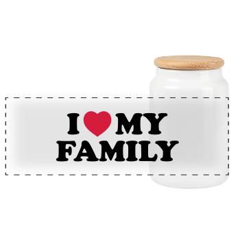I love my family - Panoramic Cookie Jar with Wooden Lid - white - Front