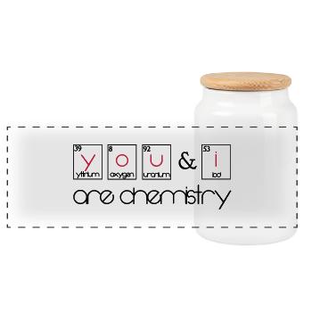 you and i are chemistry - Panoramic Cookie Jar with Wooden Lid - white - Front