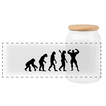 Evolution of Bodybuilder - Panoramic Cookie Jar with Wooden Lid - white - Front