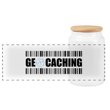 Geocaching Barcode - 2colors - 2O12 - Panorama Keksdose mit Holzdeckel - Weiß - Vorne