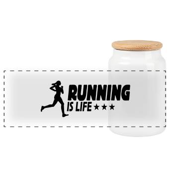 running is life female ii 1c - Panoramic Cookie Jar with Wooden Lid - white - Front