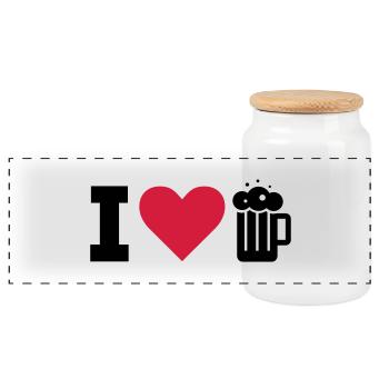 ICH LIEBE BIER / I LOVE BEER - Panorama Keksdose mit Holzdeckel - Weiß - Vorne