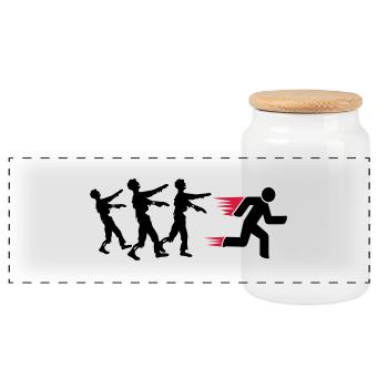 Run From Zombies - Panoramic Cookie Jar with Wooden Lid - white - Front