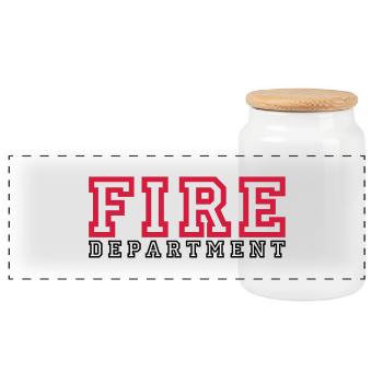 FIRE lettering Department - Panoramic Cookie Jar with Wooden Lid - white - Front