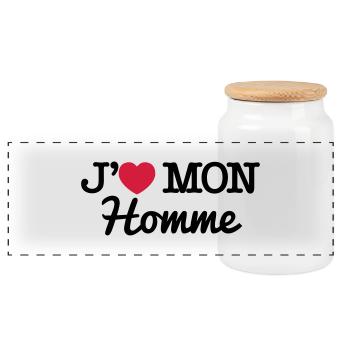 J'aime mon homme - Boîte à biscuits avec couvercle en bois - blanc - Devant