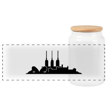 Hannover // Skyline // Silhouette // Skylineshirt - Panorama Keksdose mit Holzdeckel - Weiß - Vorne