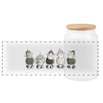 Funny Sheep - Schaf - Schafe - Panorama Keksdose mit Holzdeckel - Weiß - Vorne