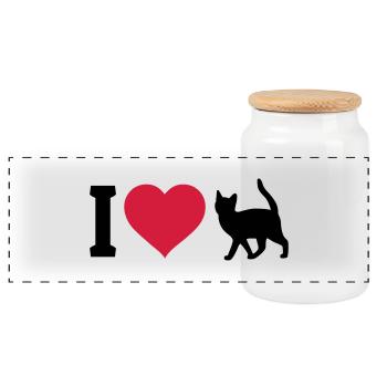 I love cats - Panoramic Cookie Jar with Wooden Lid - white - Front
