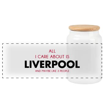 all i care about is liverpool - Panoramic Cookie Jar with Wooden Lid - white - Front