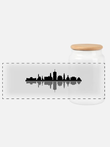 Skyline - Augsburg - Panorama Keksdose mit Holzdeckel - Weiß