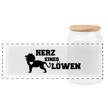 loewen_herz_eines_01 - Panorama Keksdose mit Holzdeckel - Weiß - Vorne