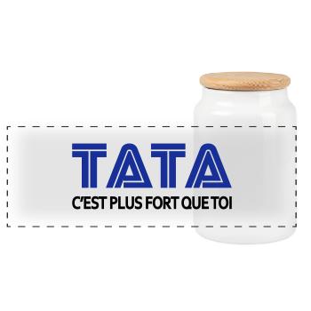Tata c'est plus fort que toi - Boîte à biscuits avec couvercle en bois - blanc - Devant